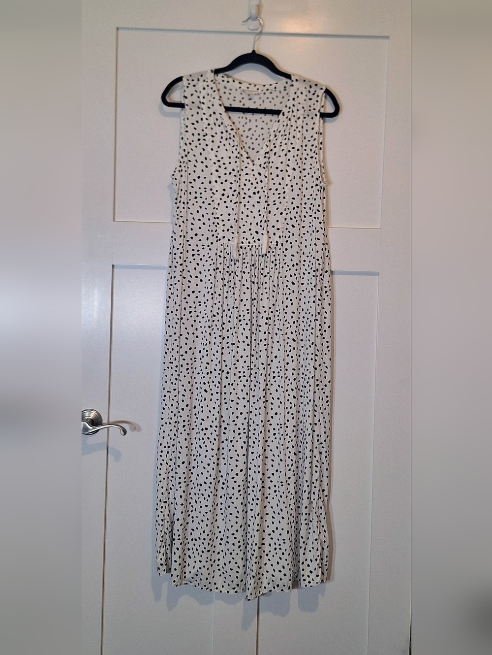 Beachlunchlounge Maxi Dress Sleeveless Tassel Tie Polka Dot Black White Sz Large